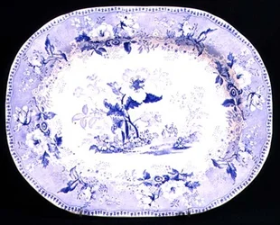 Prato de carne azul e branca decorado no padrão Botanic Beauties, Elkin & Newton, 1844-45 (cerâmica)